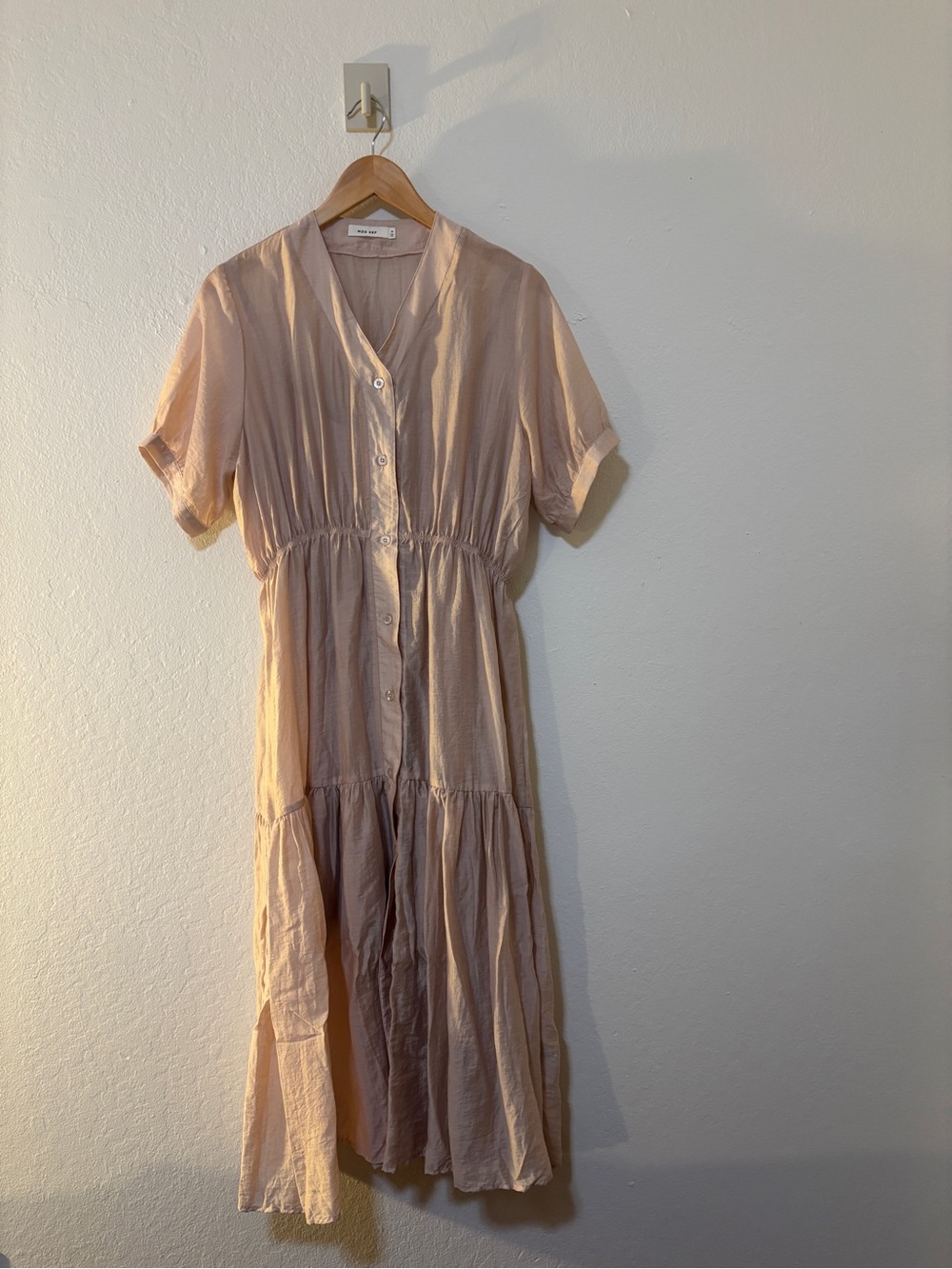 Mod Ref Mauve Pink Button-Front Tiered Midi Dress